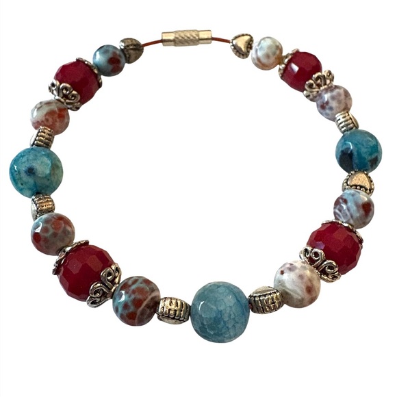 Faceted Stone Bead and Tibetan Silver Twist Lock Bracelet Artisan Made - Picture 3 of 4